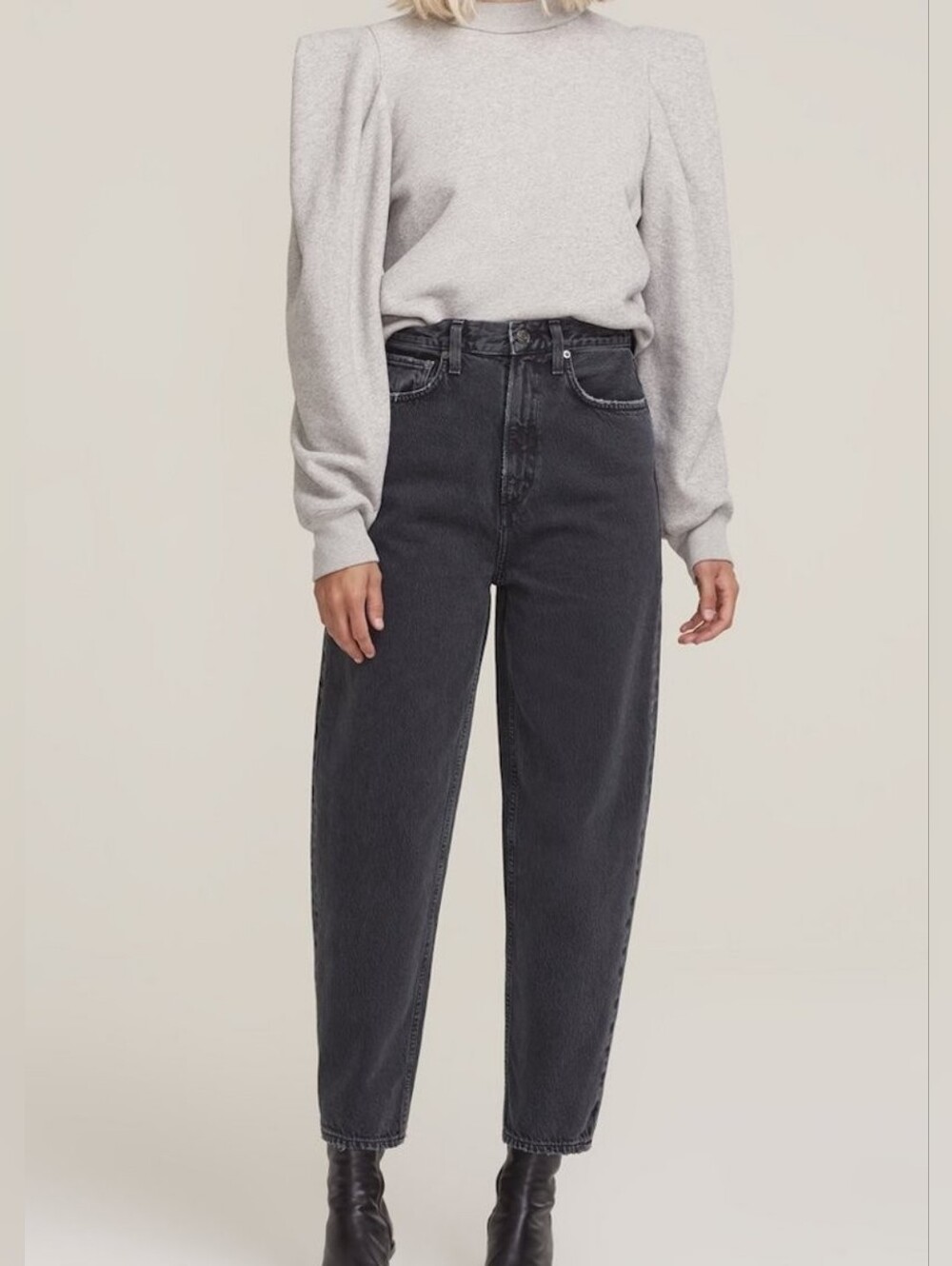 Agolde Balloon Washed Black High Rise Cropped Jeans